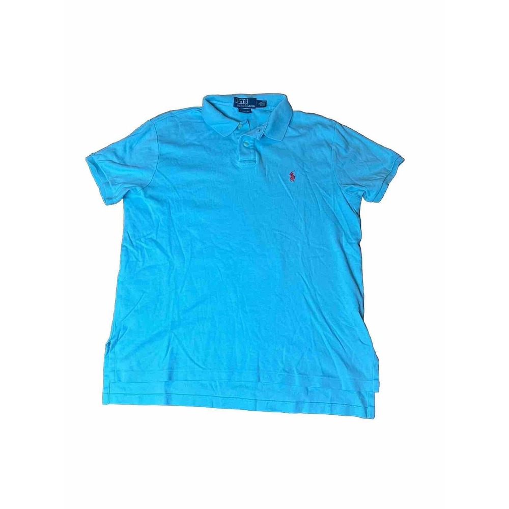 Ralph Lauren‎ Polo Shirt Adult Large Blue Red Pony Cotton Casual Mens. See Photo